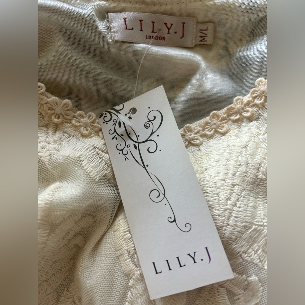 Lily’s Elegant cream colored Lace Long Sleeve Dress size M NWT - Picture 7 of 7